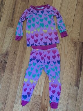 Little Sleepies Girls' Pink Rainbow Heart-Print Long Sleeve Pajama Set